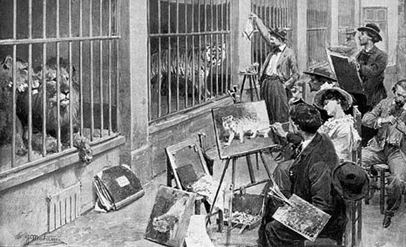 Animal artists at the Jardin des Plantes, Paris. From the magazine "L'Illustration", 7 August 1902.